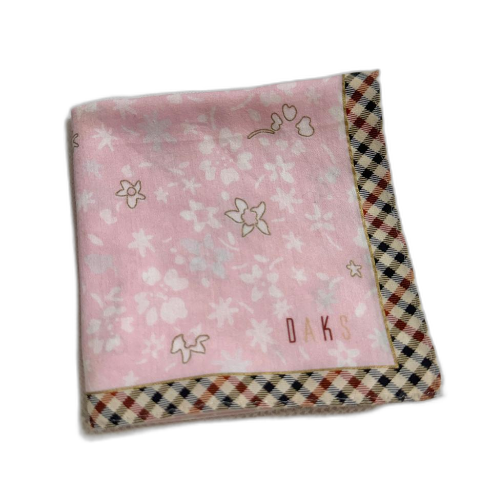 [B급] 닥스 핑크 플라워 손수건 체크 테두리