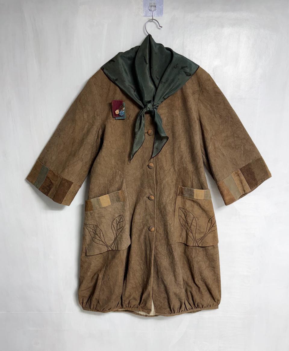 (맞춤옷) 천연 감물염색 자켓, 천연염색 인견 스카프 세트