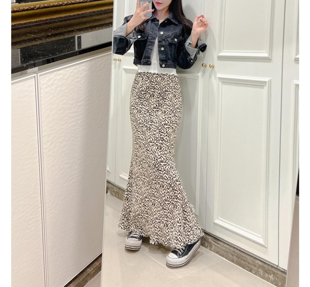 호피 플리츠 머메이드 롱스커트
