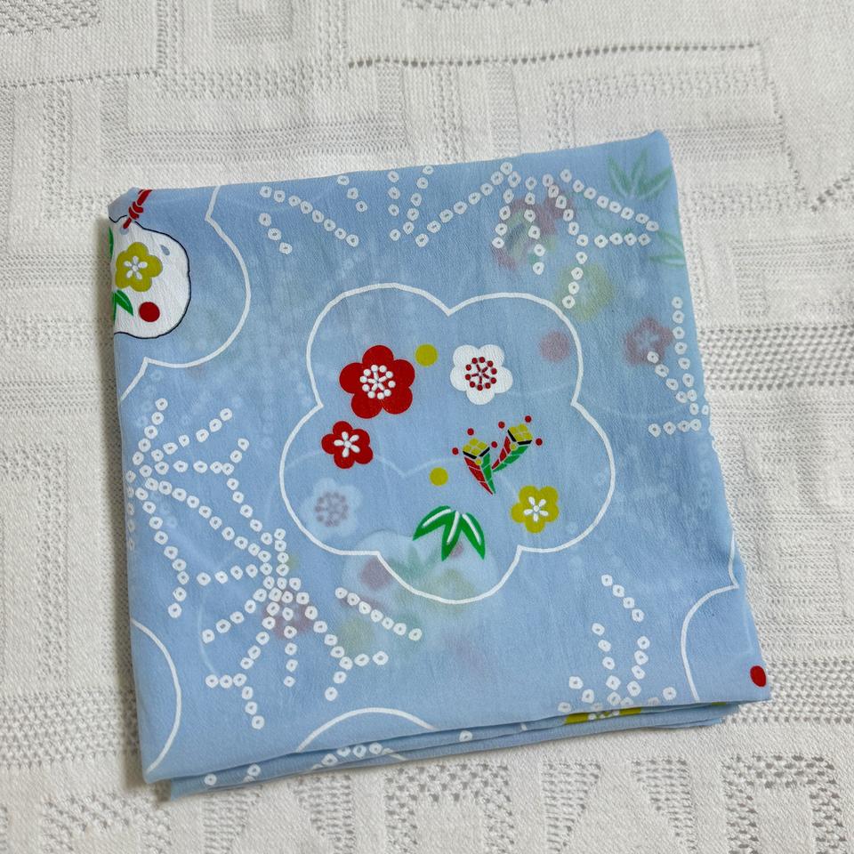 하늘색 복주머니 프린팅 보자기 깔개