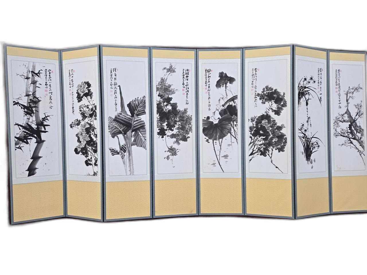 12555. 사군자 수묵 8폭 병풍