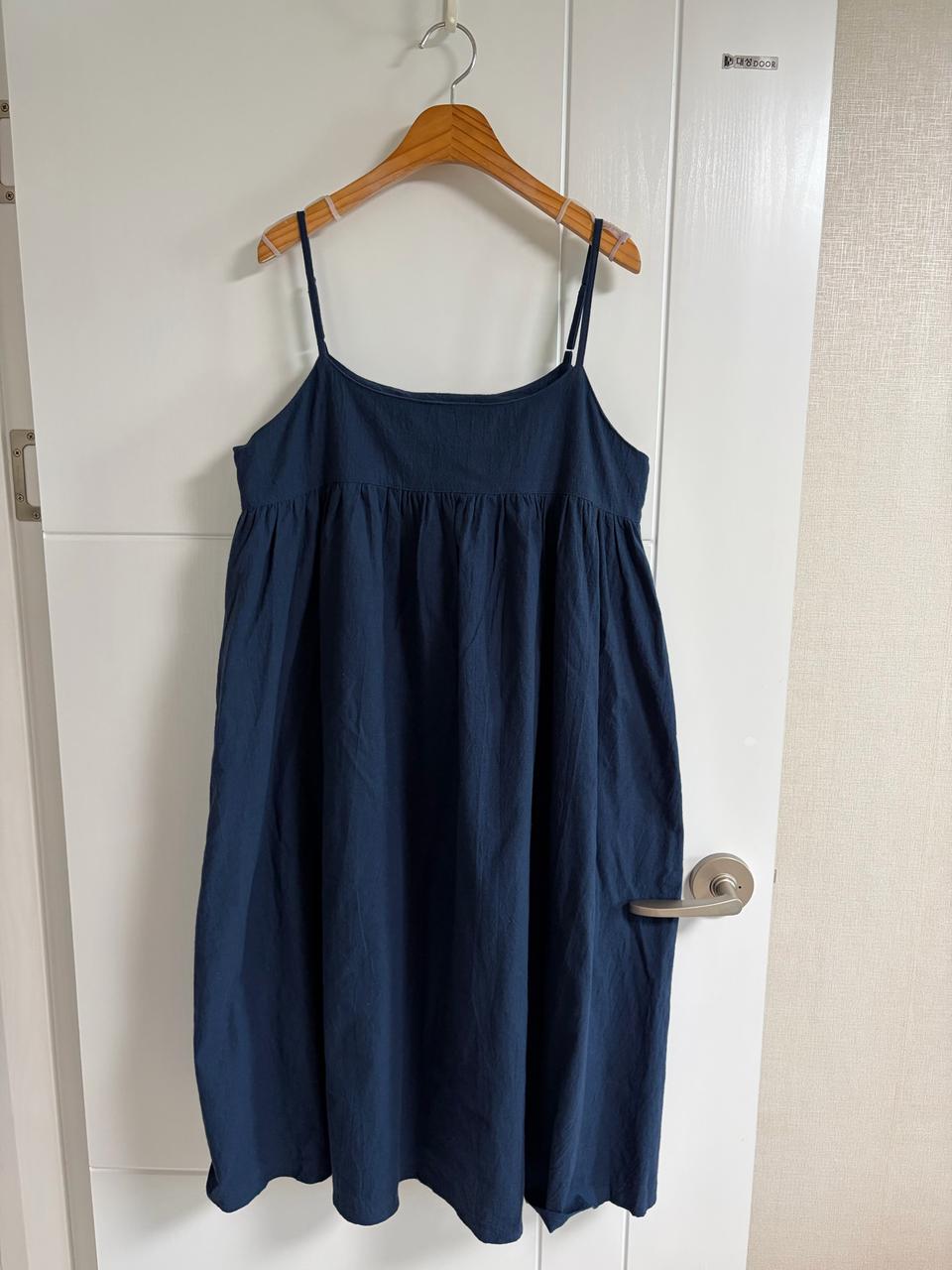 (일본 수입 빈티지)나시 원피스 끈나시 네이비 뷔스티에 면 코튼 M