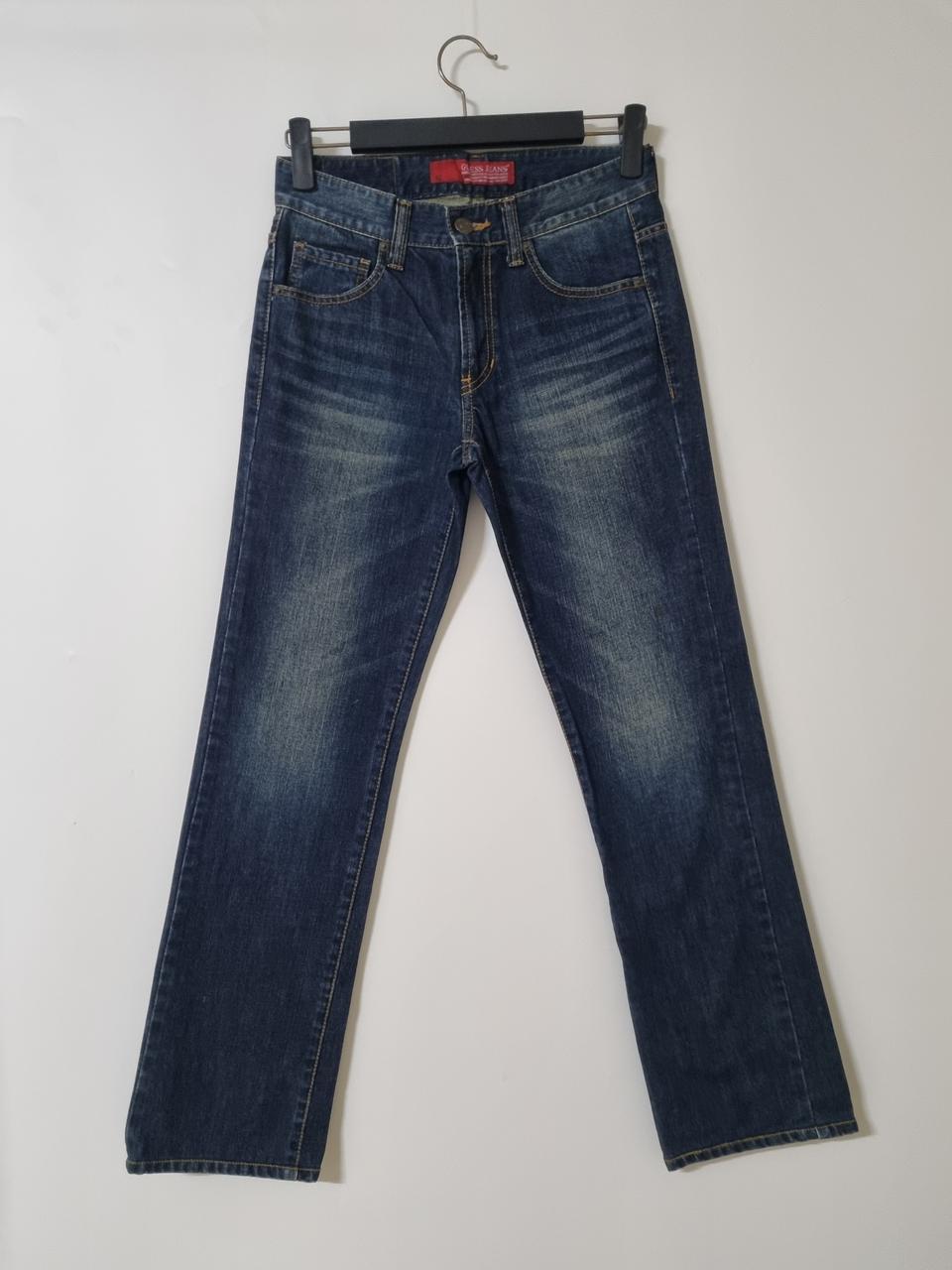 30)게스 로스앤젤레스 다크블루색 워싱 데님 생지 일자청바지