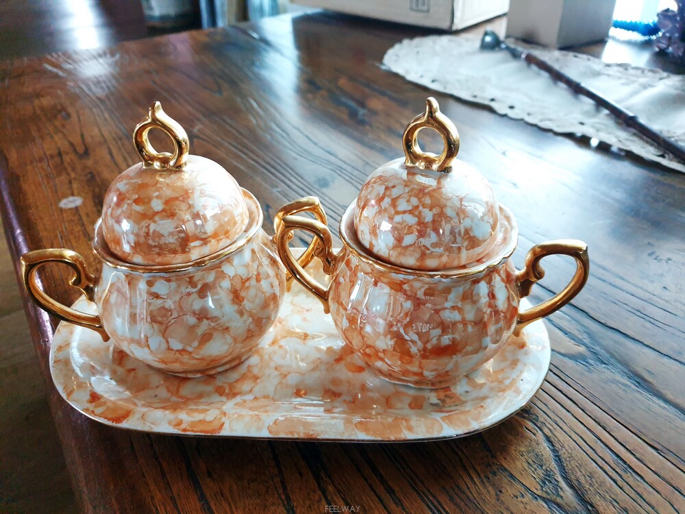 동양앤틱~일본도자기 카네젠(KANEZEN 정품_)오로라 마블 슈가볼세트