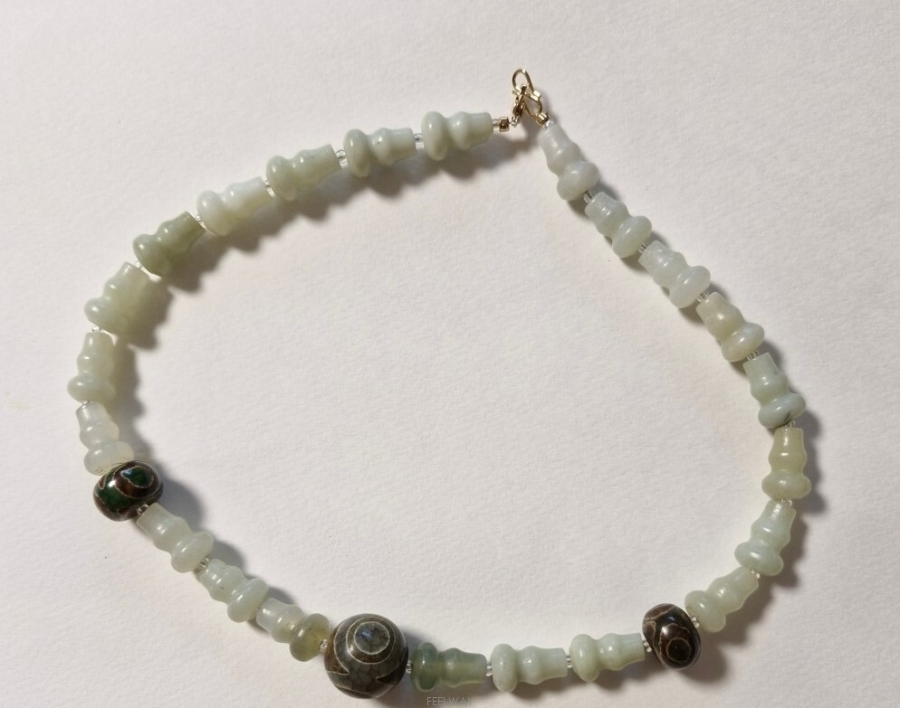 동양앤틱~ 천연비취와 3안 천주 보석 목걸이