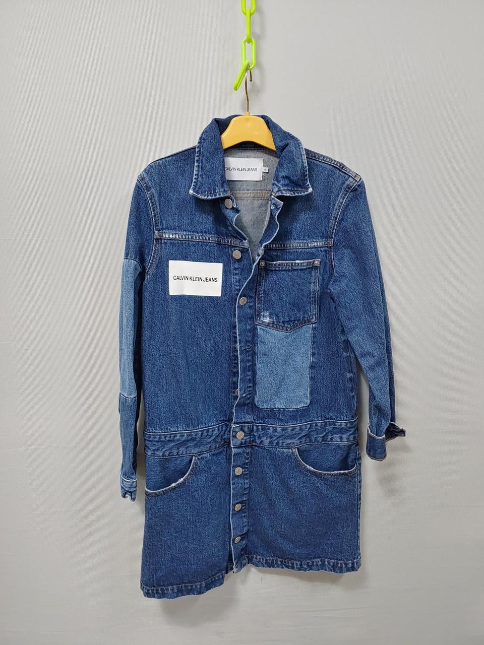 캘빈클라인 데님 롱 자켓 패치워크 여성 XS 44