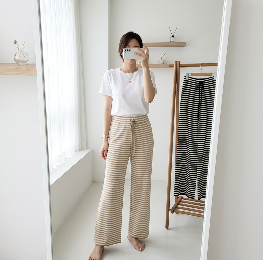 스트라이프 니트팬츠 편한바지 밴딩바지 꾸안꾸 유니크 55 66(새옷)