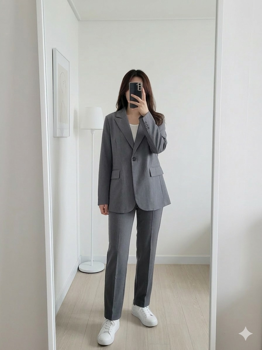 오버핏자켓 빅사이즈 세미정장 원버튼 직장인룩 FREE