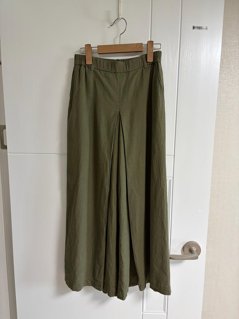 (일본 수입 빈티지)카키 바지 긴바지 팬츠 반밴딩 마 레이온 S