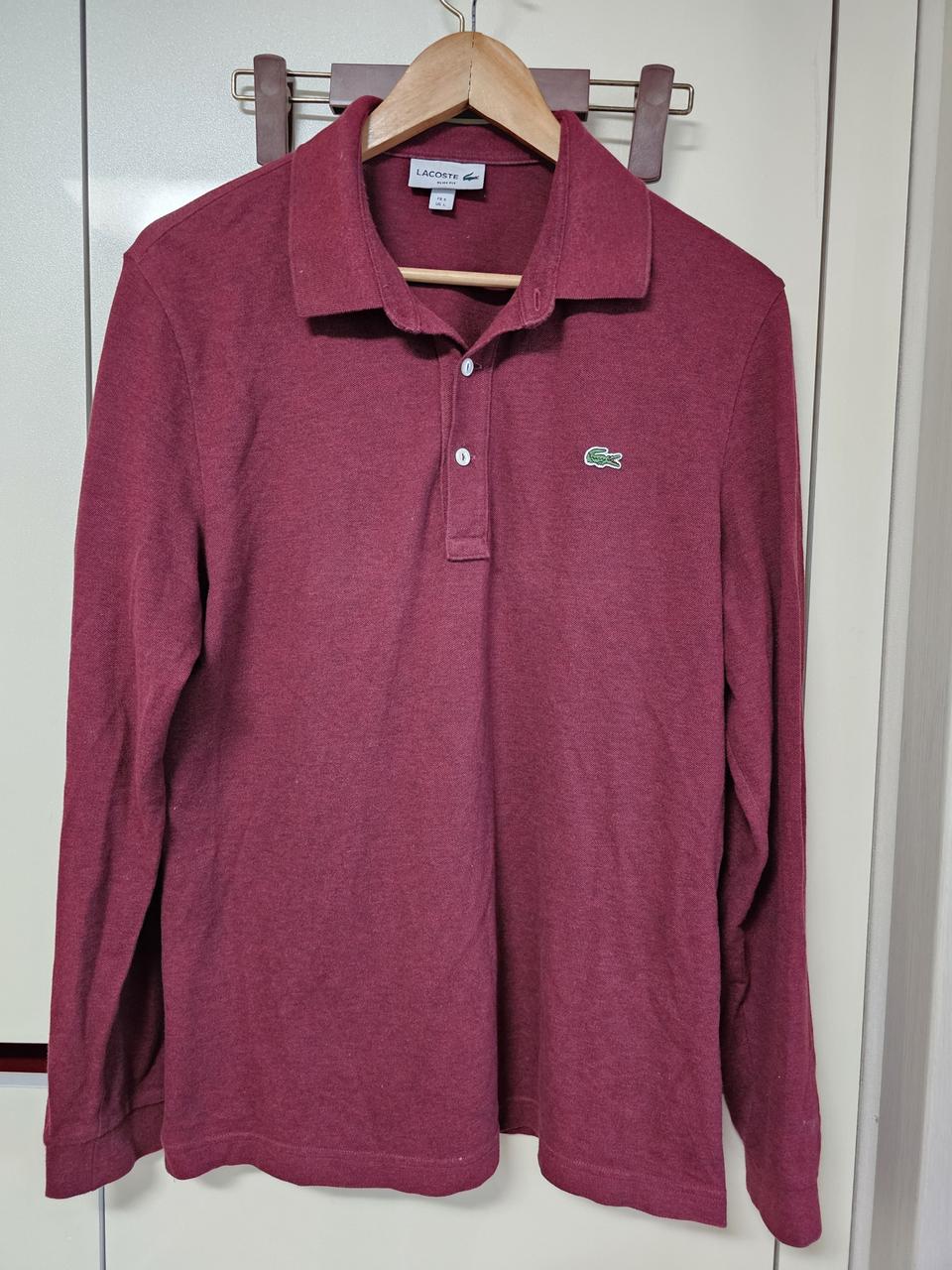 라코스테 슬림핏 긴팔  버건디 카라티 100