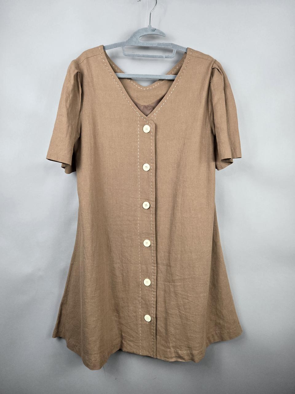 [무료배송]컴히얼 F 여성 린넨 느낌 스판 스티치 미니 원피스