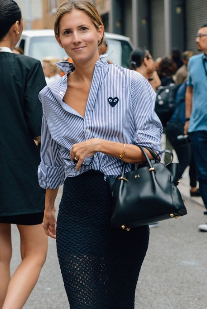 꼼데가르송 스트라이프 블랙 하트 포플린 셔츠