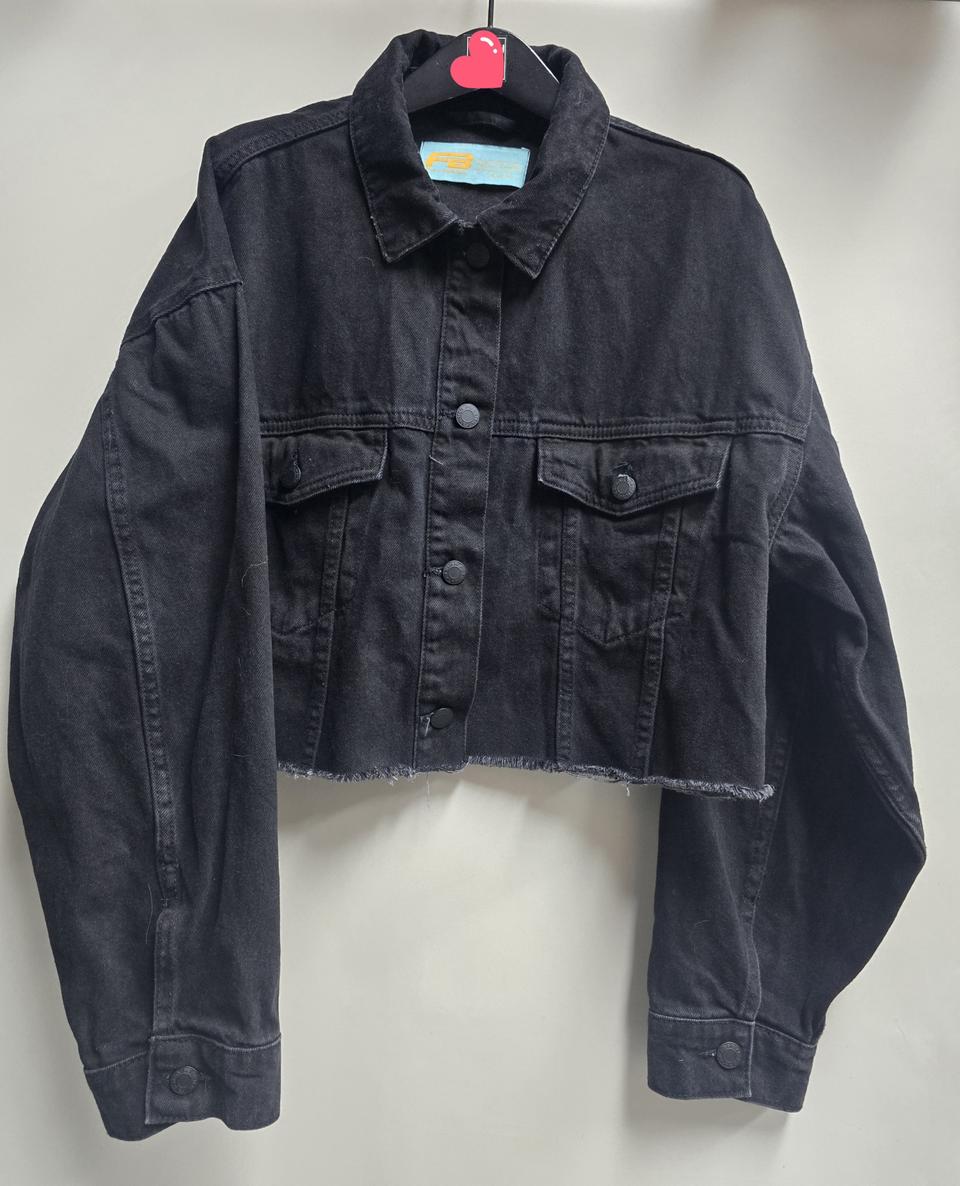 블랙 크롭 데님 자켓 L