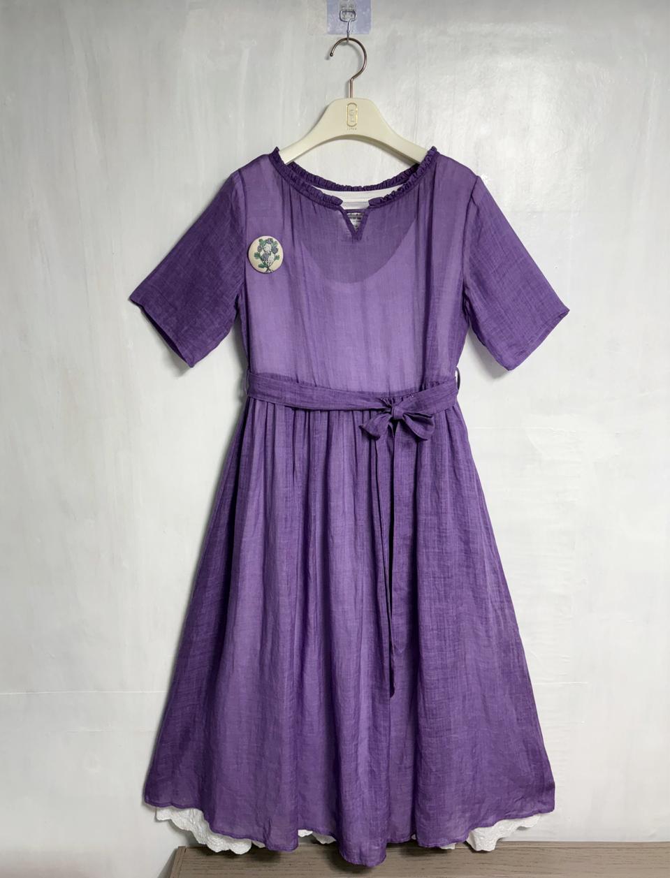 모시풀(모시) 100% 넥 프릴 원피스