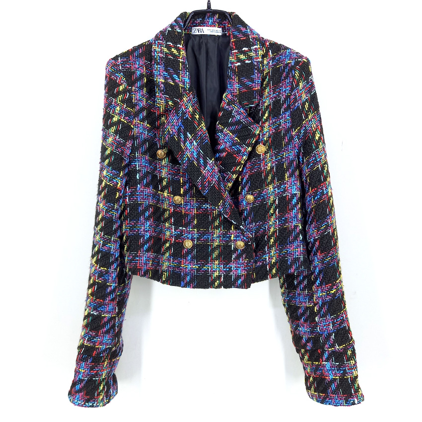 자라 여성 춘추 트위드 숏자켓 블랙S (HU43382)