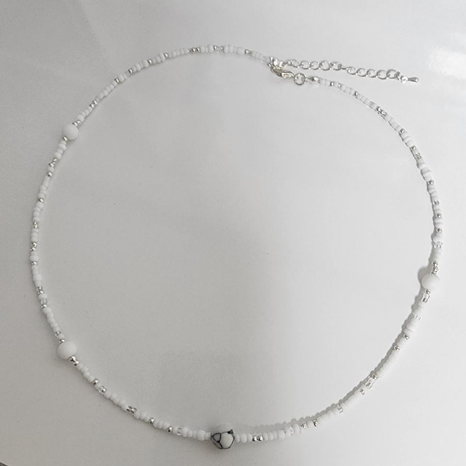 남자 화이트 비즈 원석 목걸이