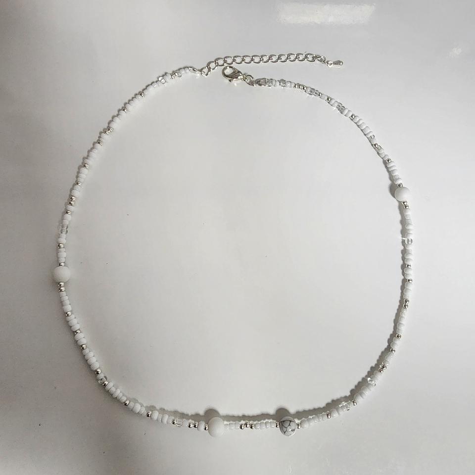 여자 화이트 비즈 원석 목걸이