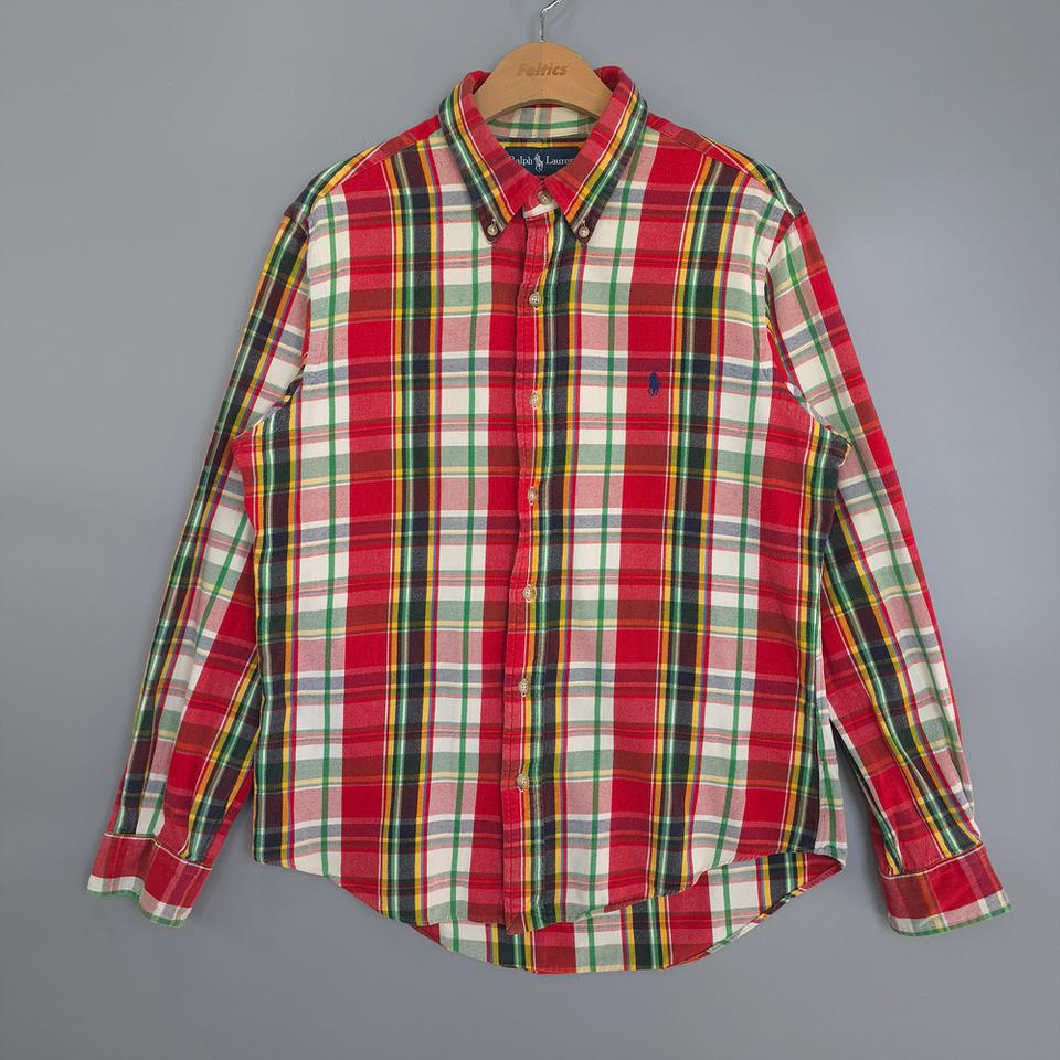 폴로 랄프로렌 POLO 커스텀핏 레드배색 체크 코튼 셔츠 남방 L