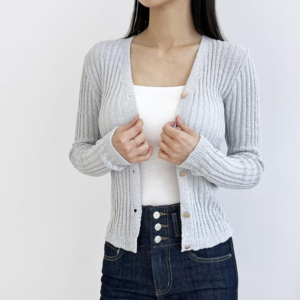 봄 여름 얇은 크롭 시스루 골지니트가디건
