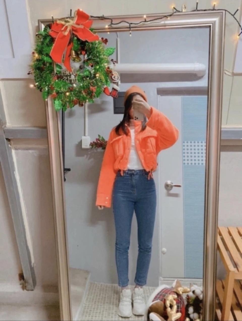 형광오렌지 크롭 야상 뽀글이 자켓