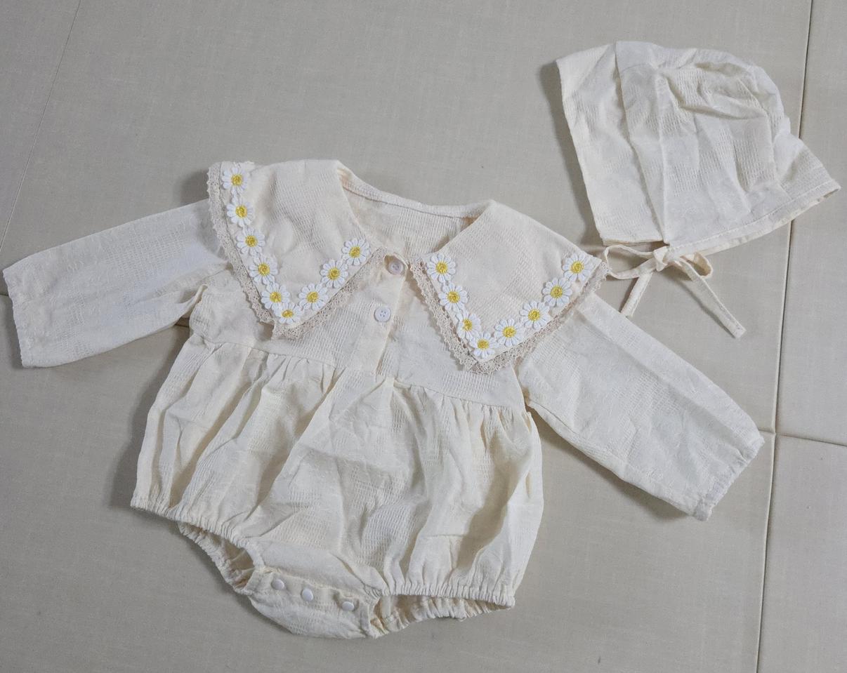 (새상품) 아기 여아 카라 바디슈트 모자세트 80사이즈