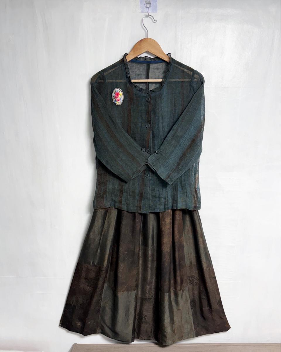 (맞춤옷) 천연염색 모시 저고리, 천연염색 인견 스커트 세트