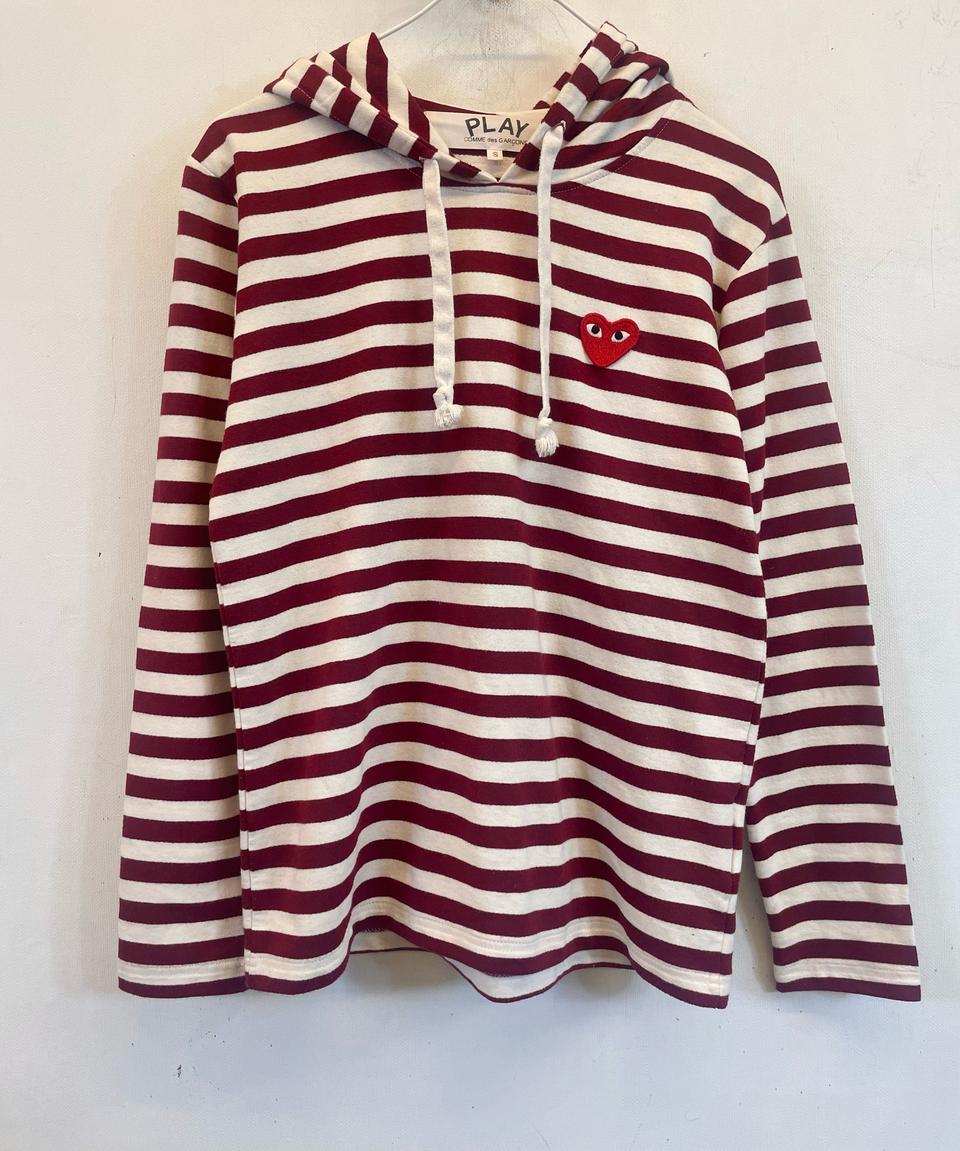 꼼데가르송 PLAY 스트라이프 롱슬리브 S:)단가라후드티S 긴팔면티셔츠