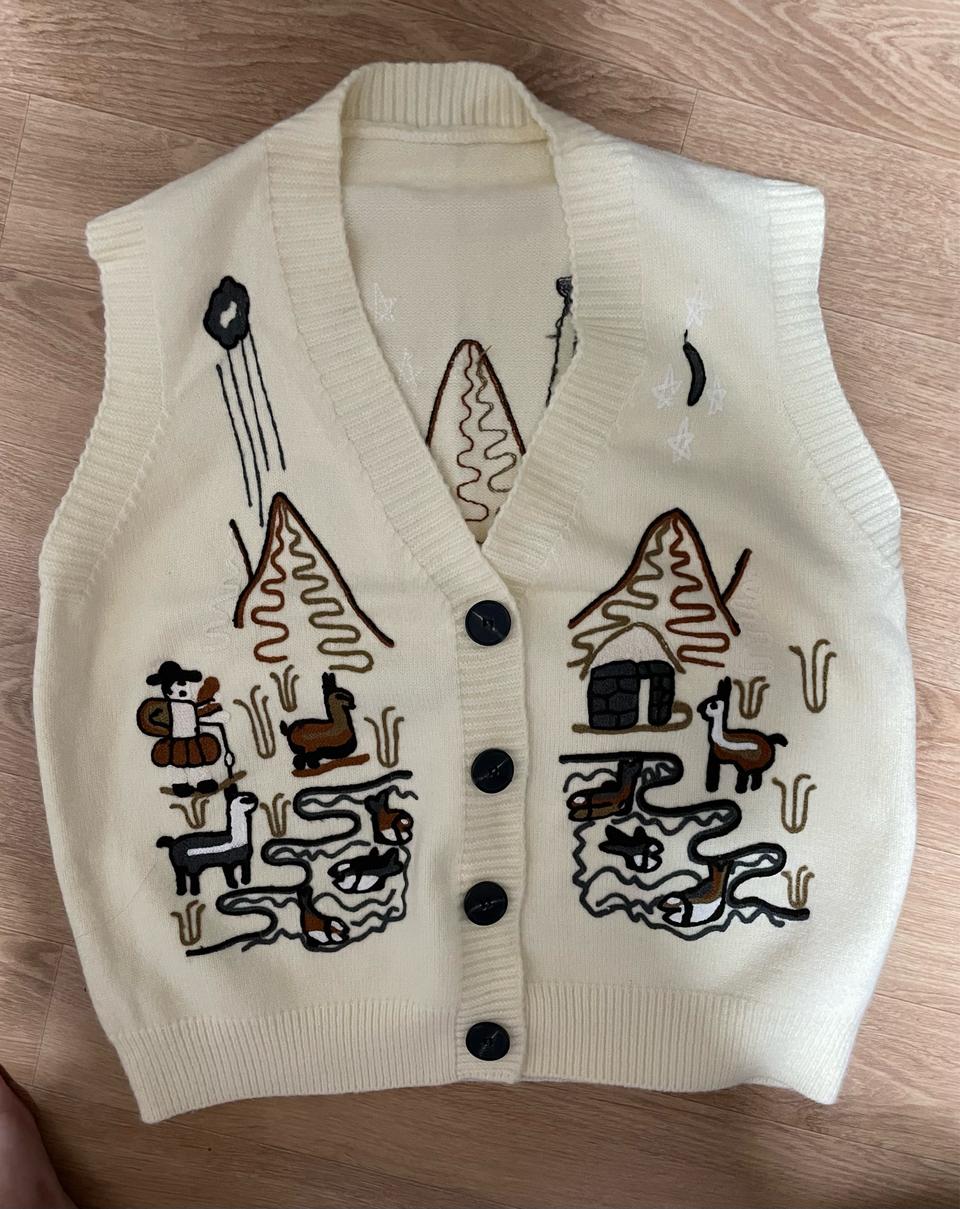 아메카지 모리걸 빈티지 스타일 니트 조끼