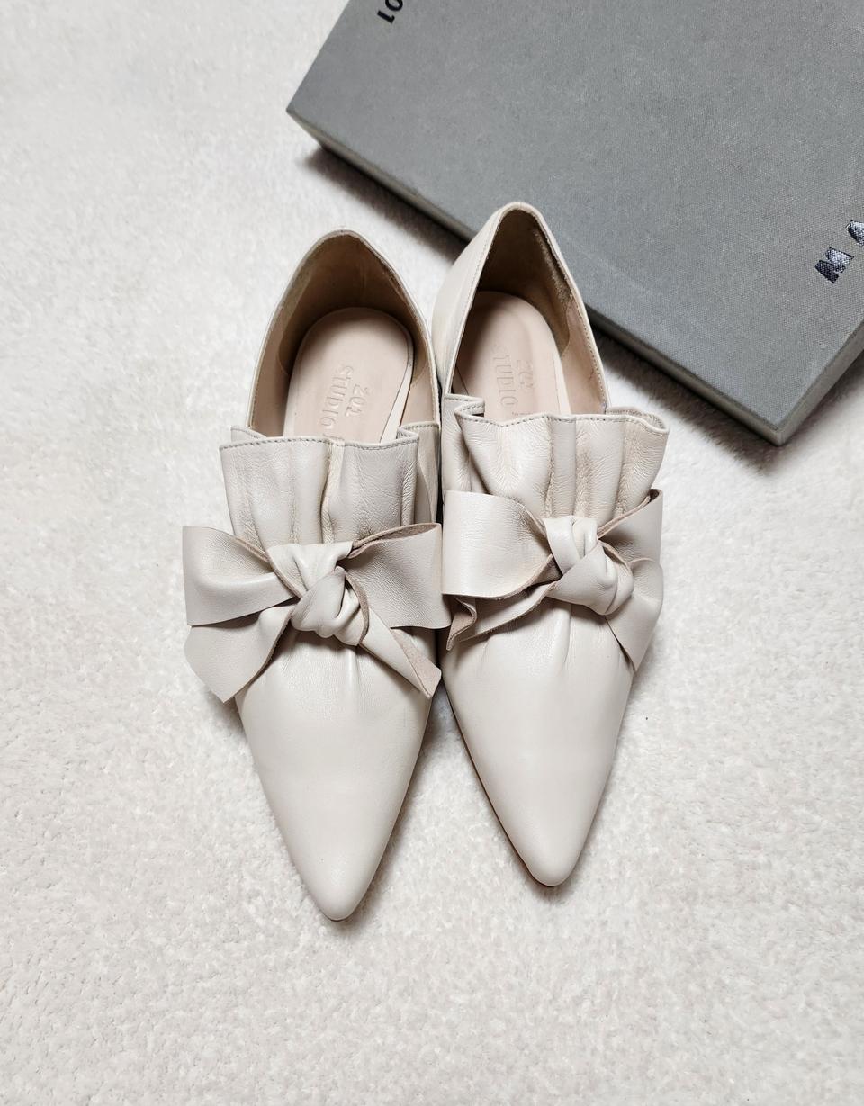 새상품/마린 양가죽 리본 로퍼37.5