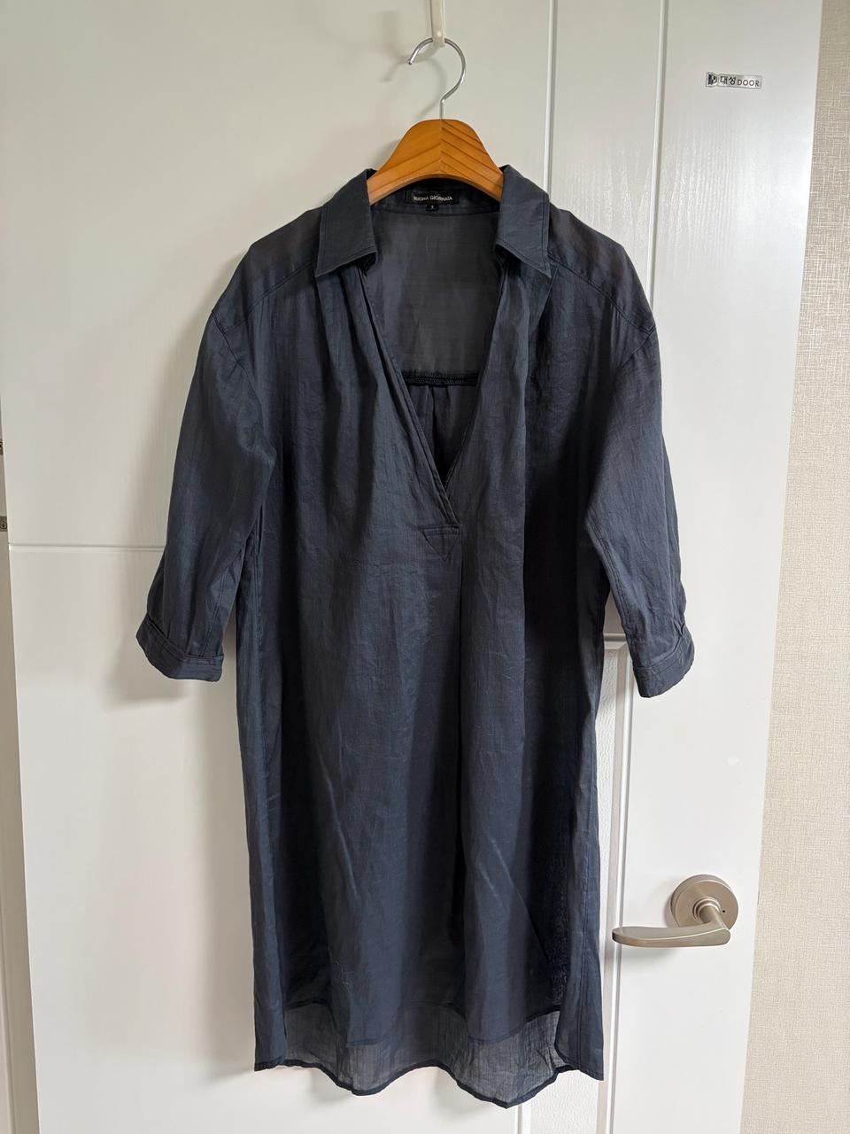 (일본 수입 빈티지)부아나 지오나타 셔츠 원피스 롱 네이비 면 마 S