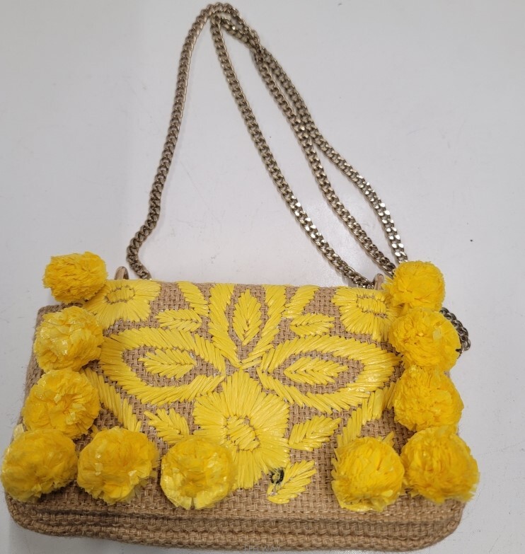 시드 헤리티지 엘로우 플라워장식 라피아 금장체인 숄더백 투웨이 크로스백 