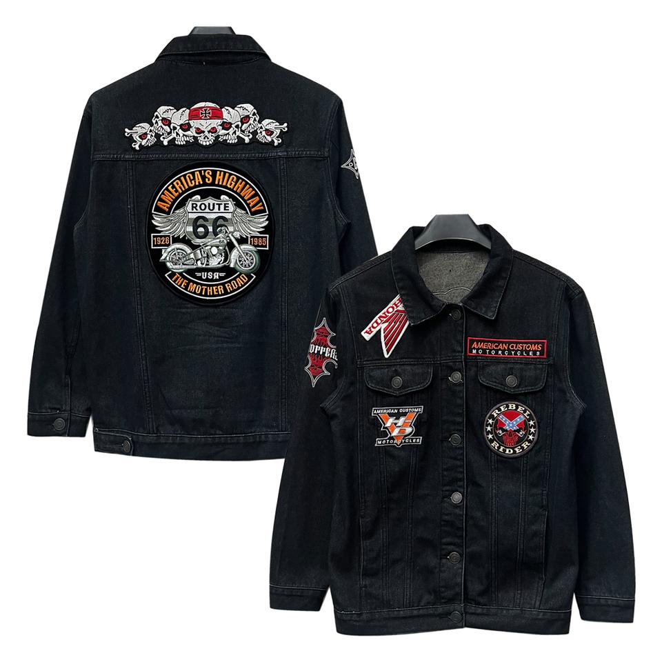 VTG 빈티지 커스텀 모토사이클 패치 흑청 트러커 자켓 L