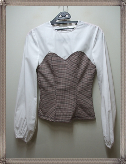 H&M 에이치엔엠 정품 체크배색 벌룬소매 면비스코스 블라우스 55