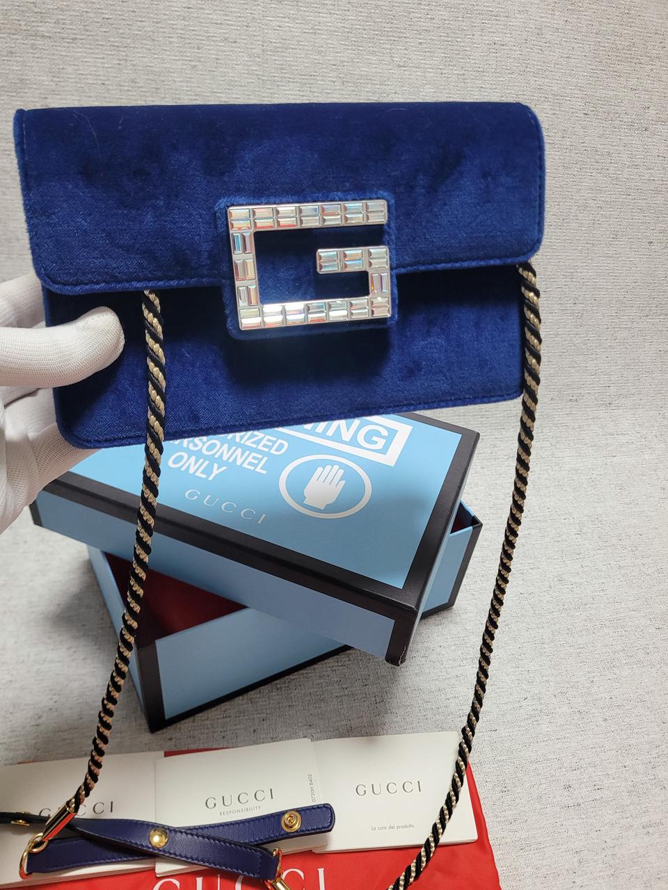 (미사용 한정판)백화점 구찌 브로드웨이 크리스탈 벨벳 블루