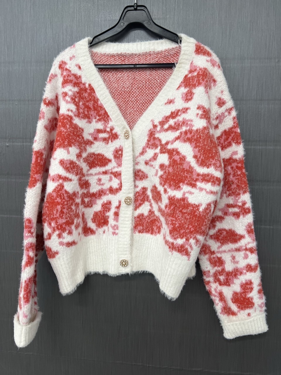 마블링 큐빅 단추 가디건