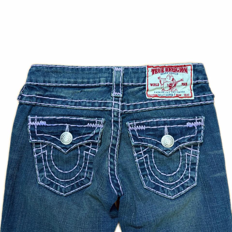 트루릴리전 로우라이즈 라벤더 스티치 데님 팬츠