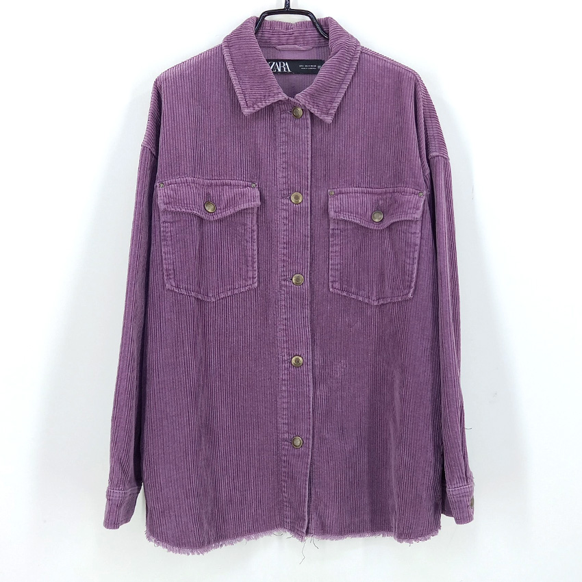 자라 여성 춘추 오버핏 코듀로이셔츠 퍼플S (HU43448)