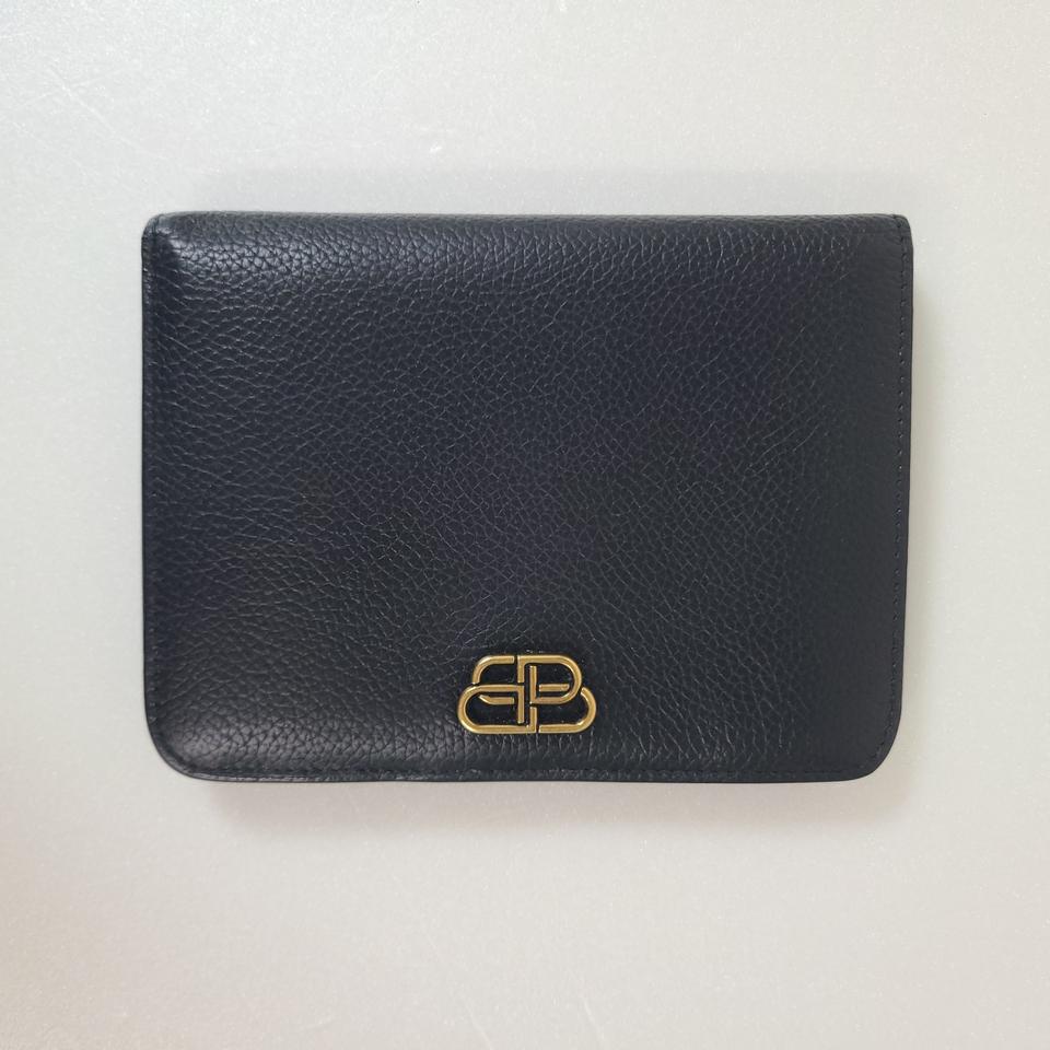 발렌시아가 BB로고 레더 미듐 블랙 여성 반지갑