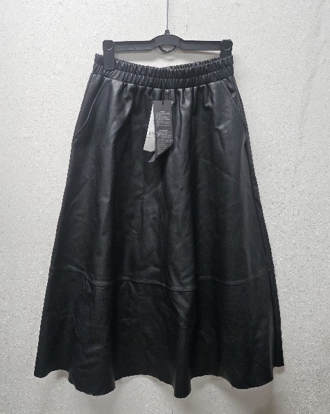 LeNIC  블랙 페이크 레더 밴딩 스커트 F