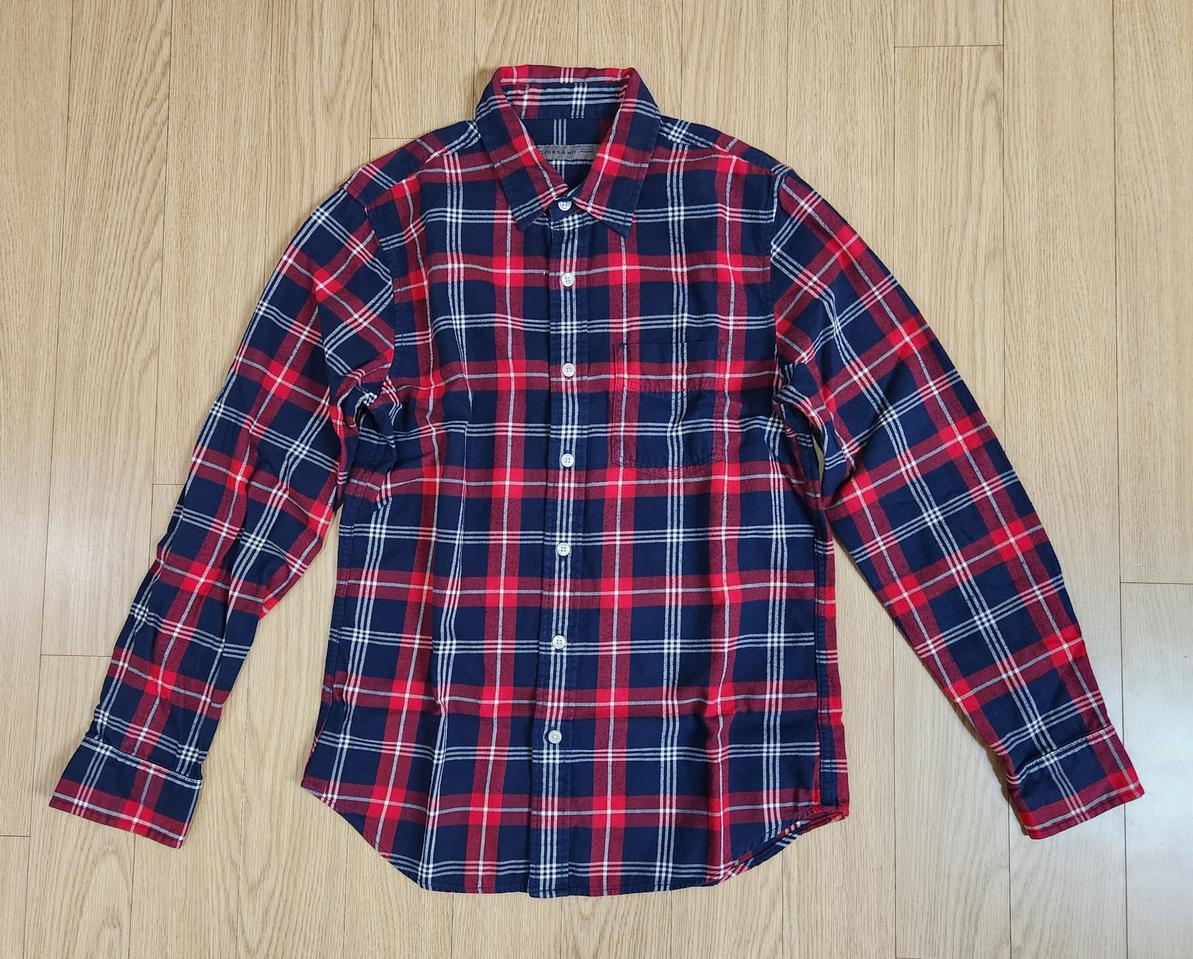 지오다노 코튼 100% 플란넬 패턴 체크셔츠, 긴팔티셔츠 90