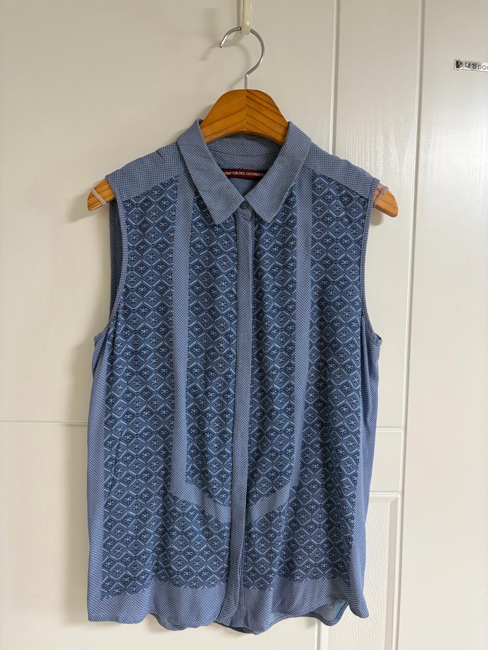 (일본 수입 빈티지)나시 블라우스 셔츠 블루 비스코스 여름