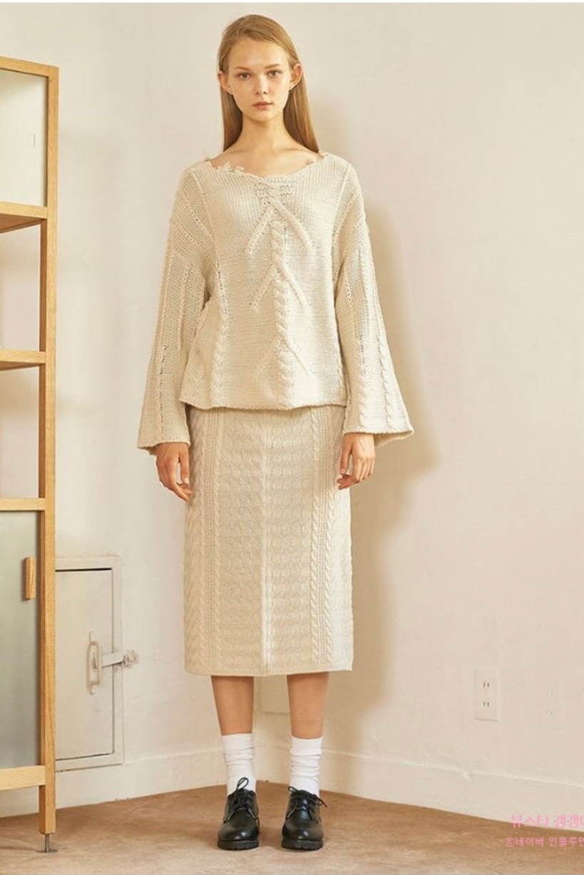 코벳블랑 케이블 니트 스커트 셋업