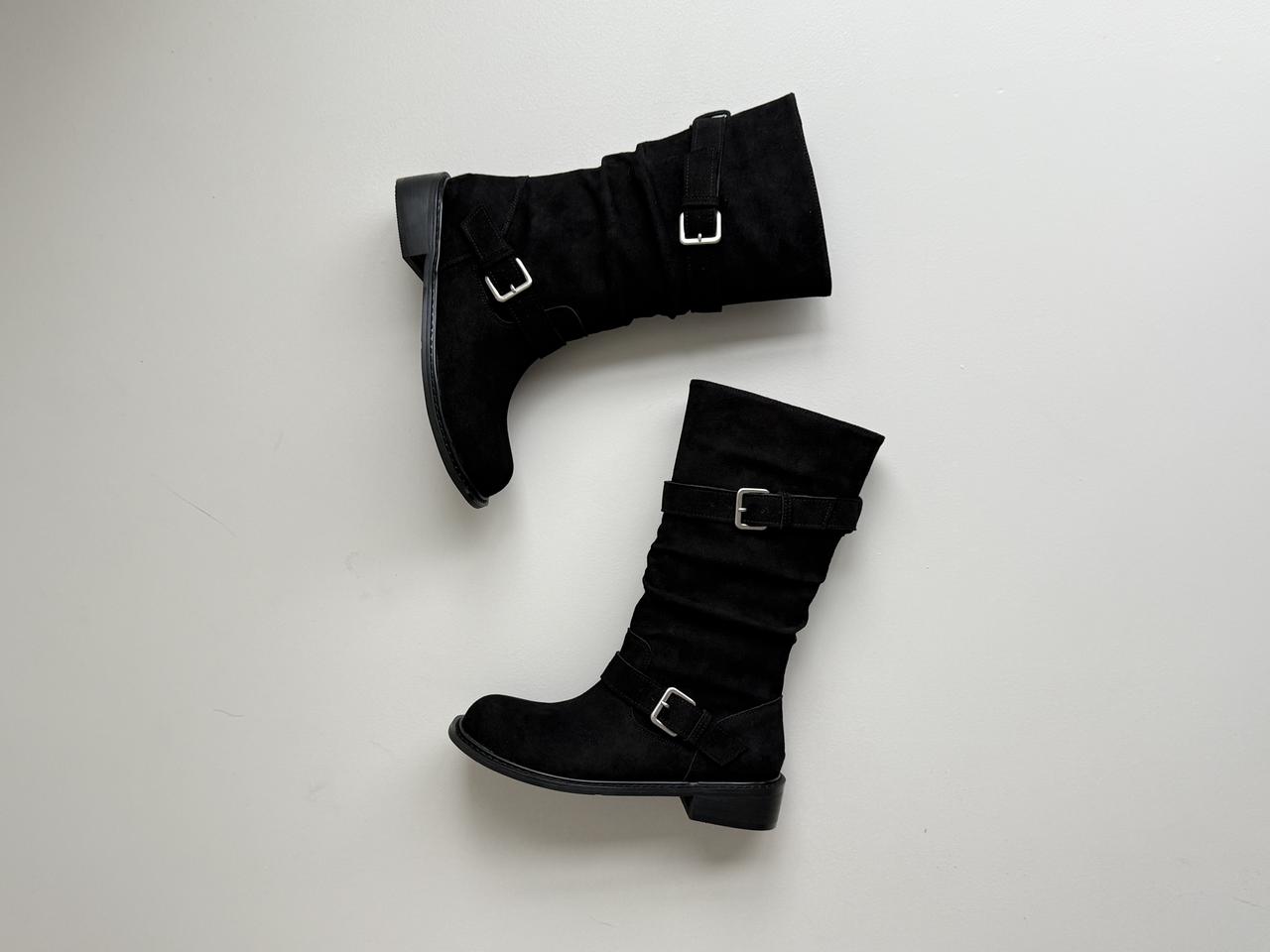 #1136 소가죽 버클 하프부츠 3.5cm 미들부츠 230 블랙-불량