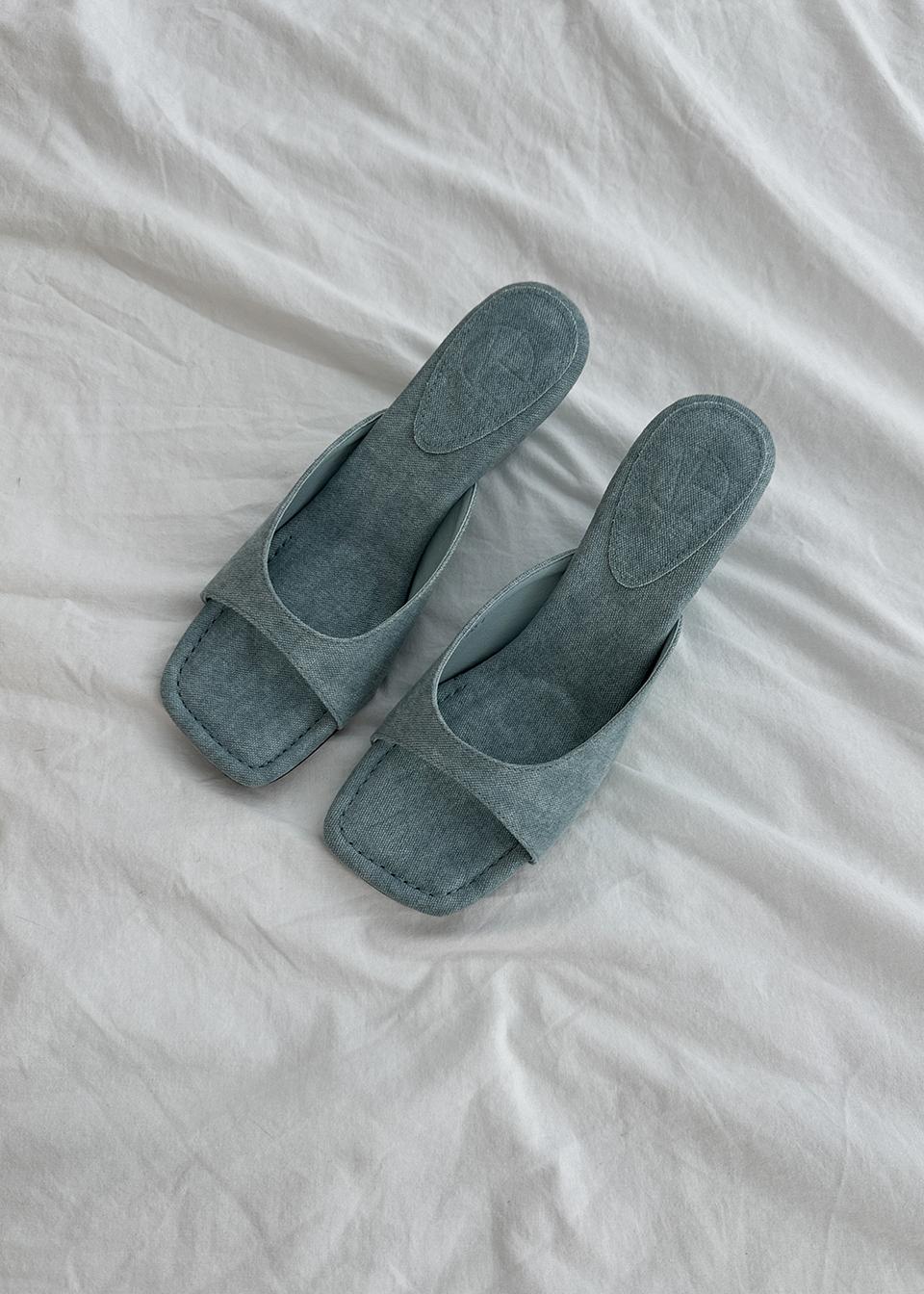 #1137 빈티지 물나염 7.5cm 웨지 슬리퍼 샌들 245 250 블루