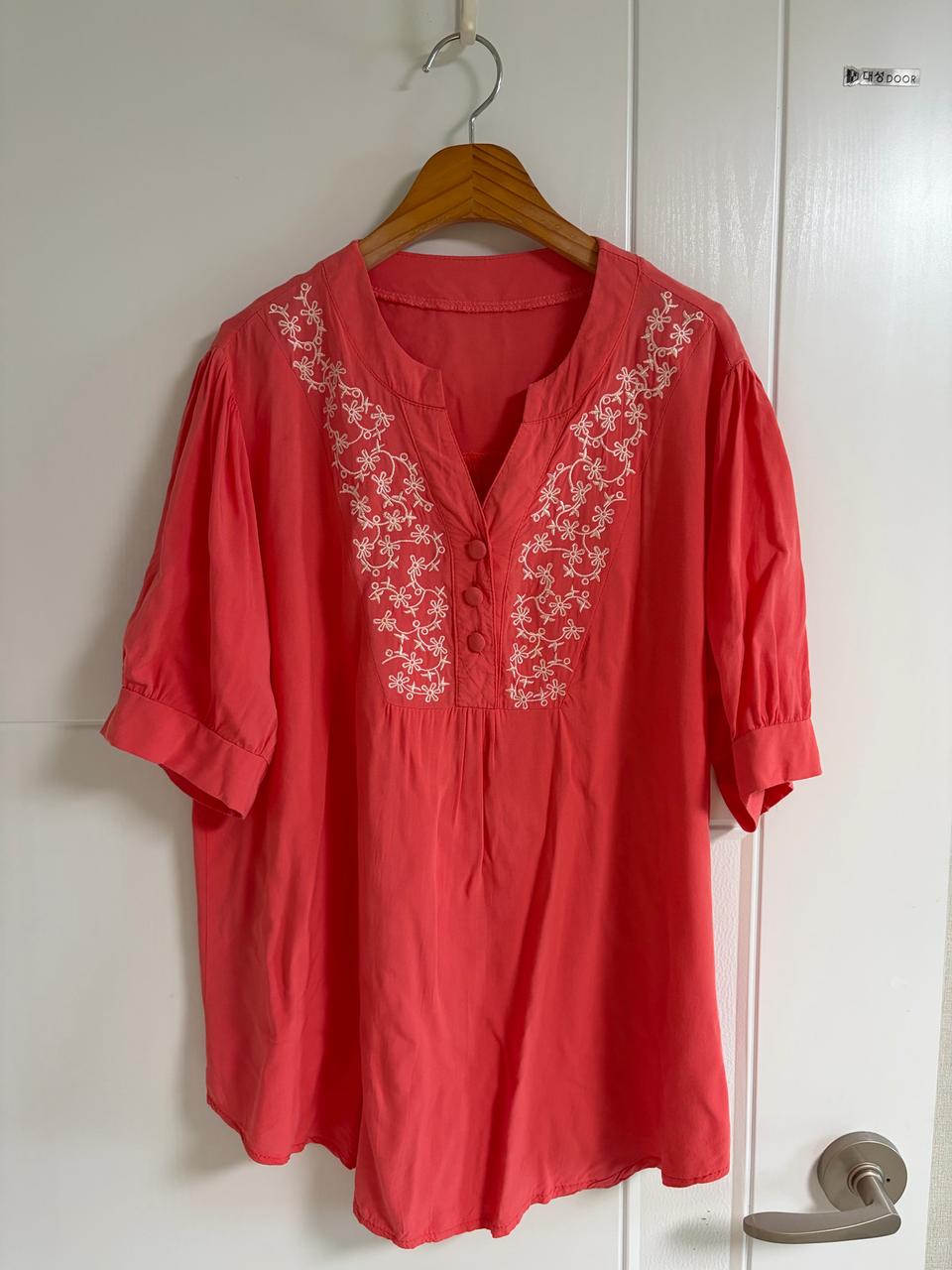 (일본 수입 빈티지)반팔 블라우스 티셔츠 레이스 롱 면 코튼