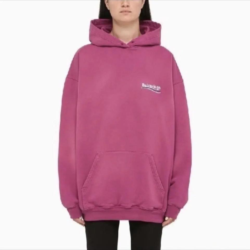 발렌시아가 웨이브 로고 후드티 핑크
