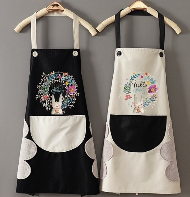 토끼 플라워 블랙,아이보리 방수 앞치마 (새상품)