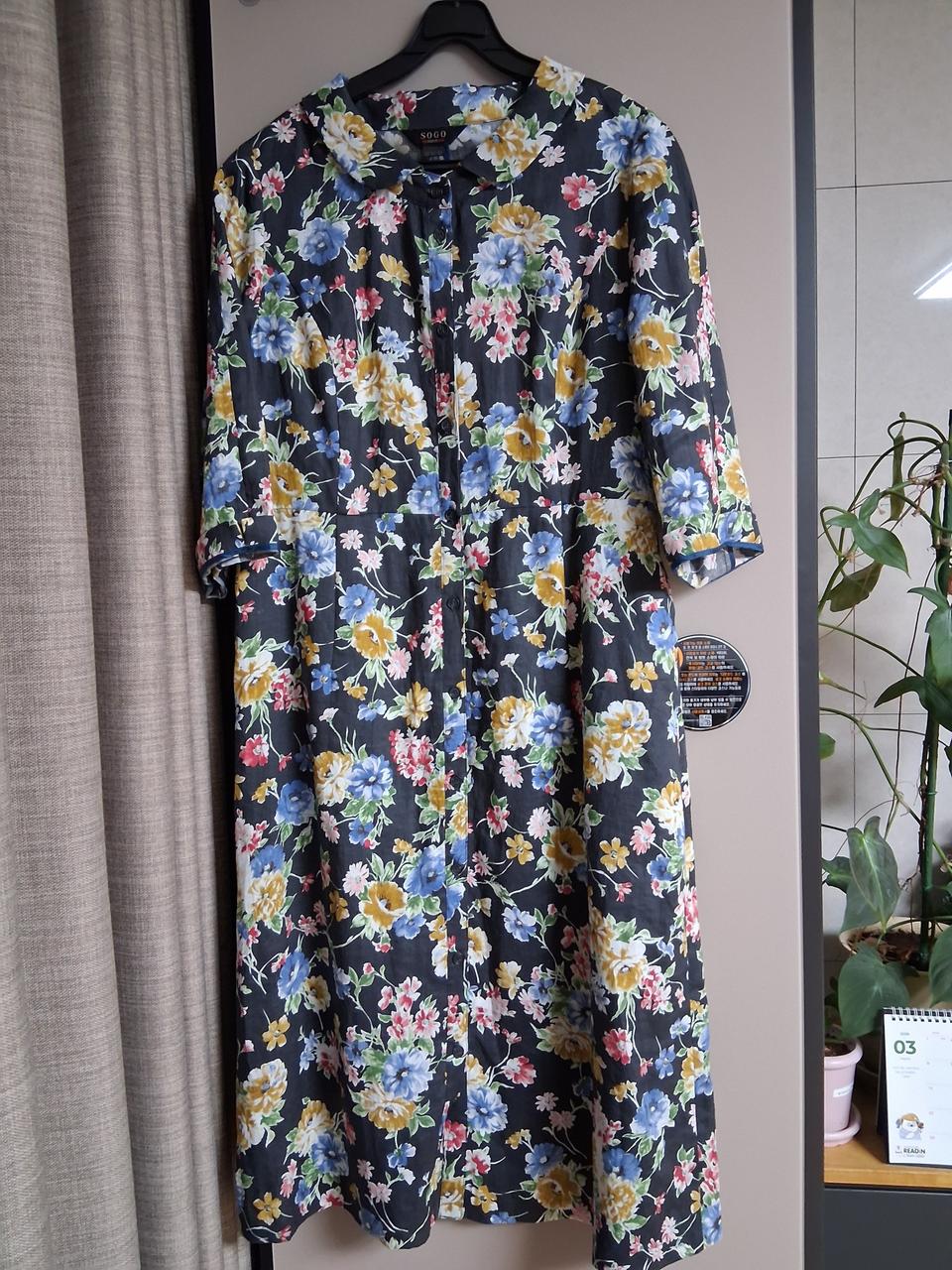 SOGO 린넨100% 플라워 롱 원피스