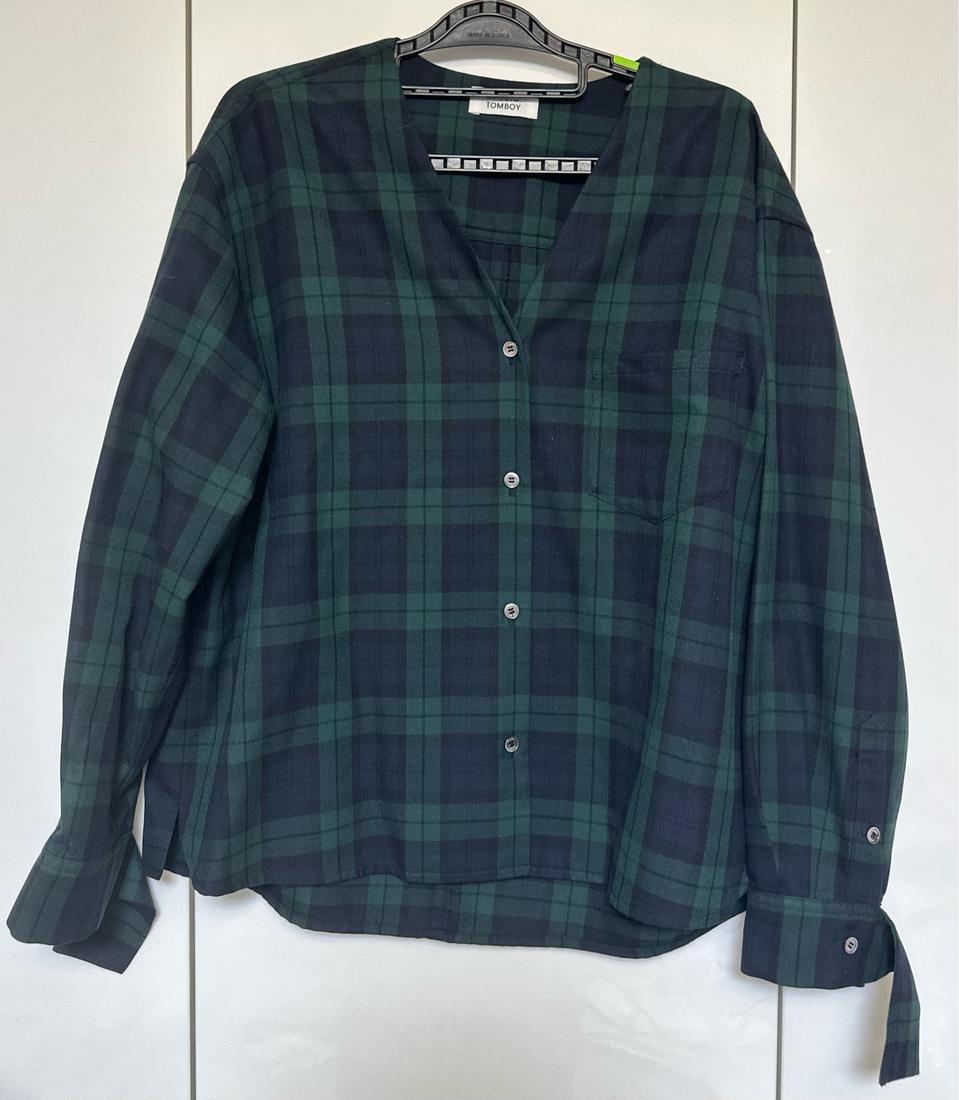톰보이 그린 체크 셔츠 블라