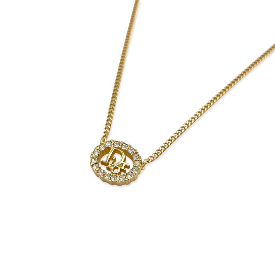 디올 라인스톤 오블리크 로고 펜던트 목걸이
